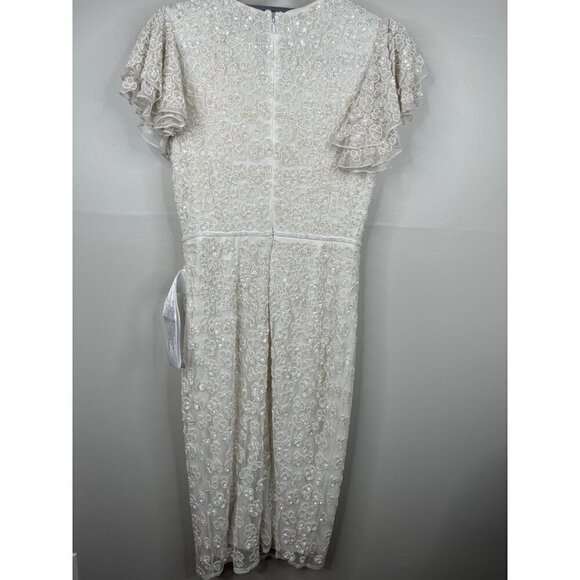 Mac Duggal 10827 White Floral Flounce Sleeve Midi Dress Sequins Beads Size 6 NEW - Picture 6 of 9